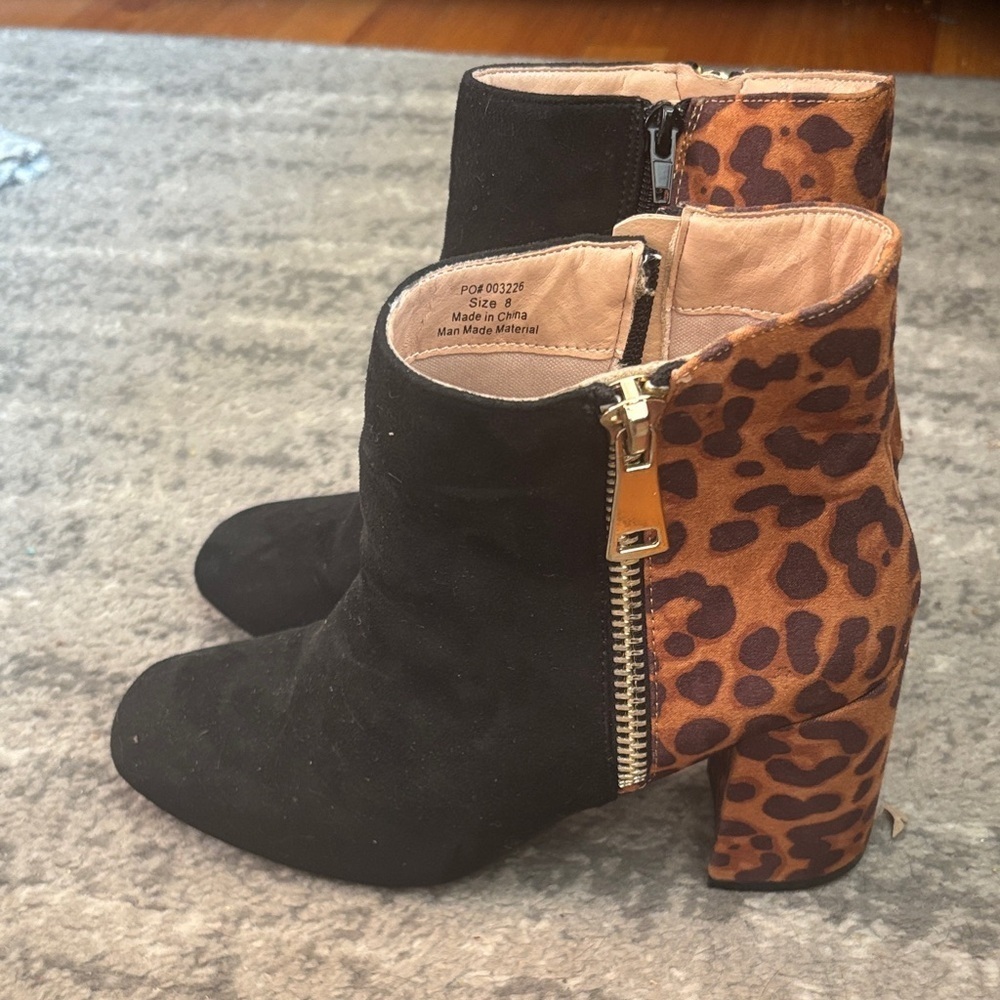 Leopard and Black Ankle Booties size 8